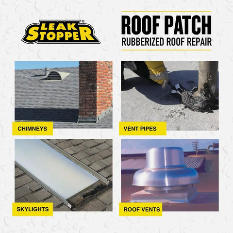 Rubberized Roof Patch for chimneys, vent pipes, skylights, and roof vents; 1 gallon flexible instant sealant for multiple surfaces.