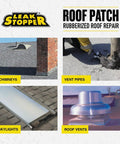 Rubberized Roof Patch 1 Gallon That Patches Leaks Fast With 100 Percent Flexible Instant Sealant For Built Up Roofs SBS Modified Roofs Metal Roofs And More Surfaces Black With A Ten Year Warranty used on chimneys, vent pipes, skylights, and roof vents.