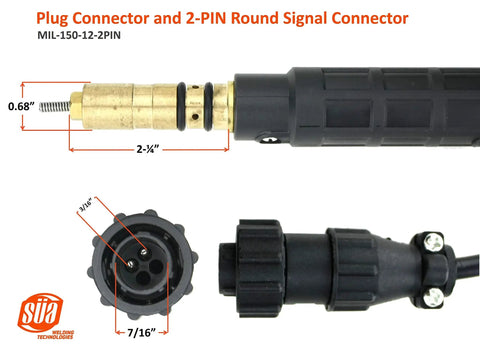 150 Amp MIG Gun Torch Replacement For Miller M10 M100 M150 Welders With 12 Foot Cable And Two Pin Signal Connector close-up