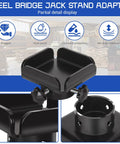 Heavy Duty 10 Ton Bottle Jack To Post Adapter With Centering Pin For 4x4 Wood Beams, close-up of black steel design and adjustment features.