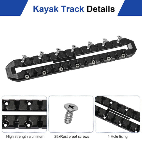 12 Inch All In One Kayak Gear Track Mount Rail System For Fishing Rod Holders Cup Holders Paddle Holders And Anchor Cleats With 14 Holes 2 Pack Accessory Track Mount For Most Kayak Tracks, black aluminum with screws
