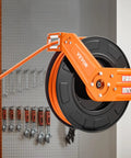 Retractable Air Hose Reel With 100 Foot Rubber Hose Three Eighths Inch 300 Psi Max Auto Rewind Five Foot Lead In Ceiling Mount