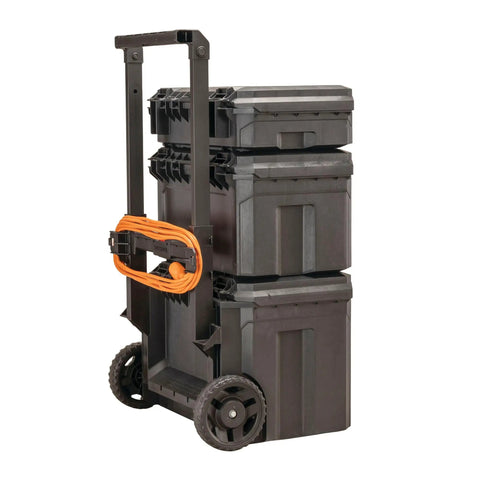 TradeStack Rolling Tool Box With Wheels IP65 Waterproof And Stackable Portable Chest, side view with orange cable wrapped.