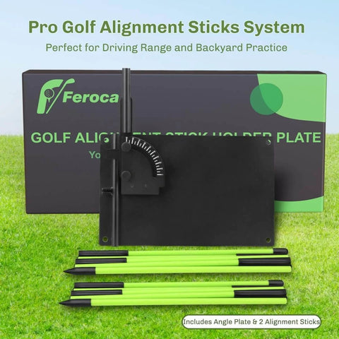 Upgraded Golf Alignment Stick Holder with Anti Tip Base, iron weights, sticks for swing plane training on grass