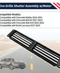 Built Tough Active Radiator Grille Shutter Assembly With Direct Drive Motor For Chevy Malibu 2016 2025 Bolt Ev And Buick Lacrosse 2017 2019, detailed view displaying black grille shutter assembly.