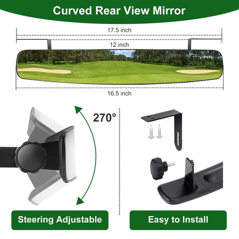 Curved rear view mirror set, 17.5 inch length, adjustable for golf carts, offers HD reflections, part of Dead Simple Golf Cart Side And Rear View Mirror Set Offering Badass HD Reflections No Drill Bracket Mount Universal Fitment For Ezgo Club Car Yamaha Boosts Night Vision And Keeps Things Super Chill.