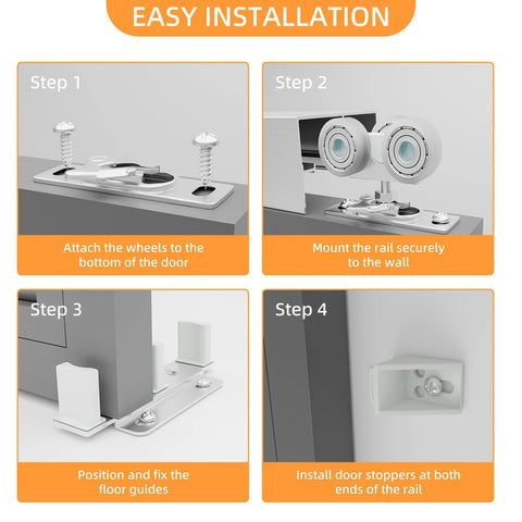 Installation steps for 6 Foot Aluminum Bypass Sliding Door Hardware Kit For Two Doors With Finger Pulls Quiet Smooth Rollers Track Set