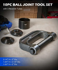 Beefy Ball Joint Press Kit With U Joint Removal Tool And 4x4 Adapters for Most 2WD And 4WD Cars displaying components on table.