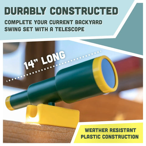 Pirate Themed Swing Set Telescope Replacement For Outdoor Play, durable 14-inch plastic telescope with 360° rotation shown