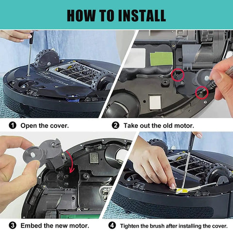 Step-by-step guide for installing Replacement Side Brush Motor Module Kit With Side Brush And Screwdriver For Roomba 500 600 700 800 900 Series And i3 i7 e5 e6 e7 Models Keeps Hair And Debris Out Of The Motor Easy Drop In Replacement.