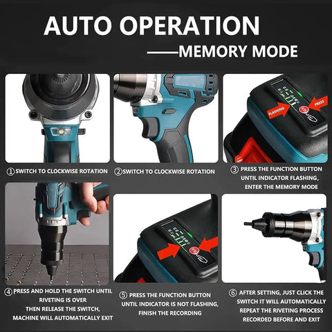 Smooth Riding Heavy Duty Cordless Electric Rivet Nut Gun With 5.2ah Battery Pack And Built In Light For M3 Through M12 Steel Insert Installation Kits operation guide