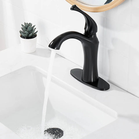 Single Handle Vanity Faucet For Bathroom Sink With Pop Up Drain 1 Or 3 Hole Installation Matte Black Finish Deck Plate Included