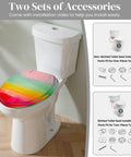 Round Resin Toilet Seat for Bathroom with vibrant colors installed on a toilet, includes installation accessories guide.