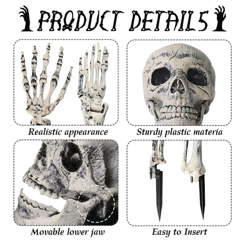 Halloween Skeleton Stakes Pack Of 5 Realistic Skull Arm And Leg Yard Props with sturdy plastic and movable jaw details