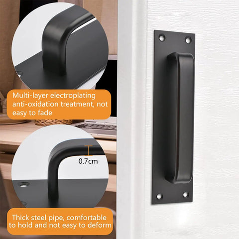 Pull Push Door Plate Handle Set 2 Pack 8 Inch Heavy Duty Aluminum Barn Door Pull With Mounting Screws Matte Black Finish 196x50mm For Shed Garage Commercial Fire Doors on white door
