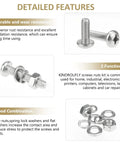 Stainless Steel M6 Pan Head Machine Screw Kit With Nuts And Washers, 102-Piece Assortment, detailed features overview