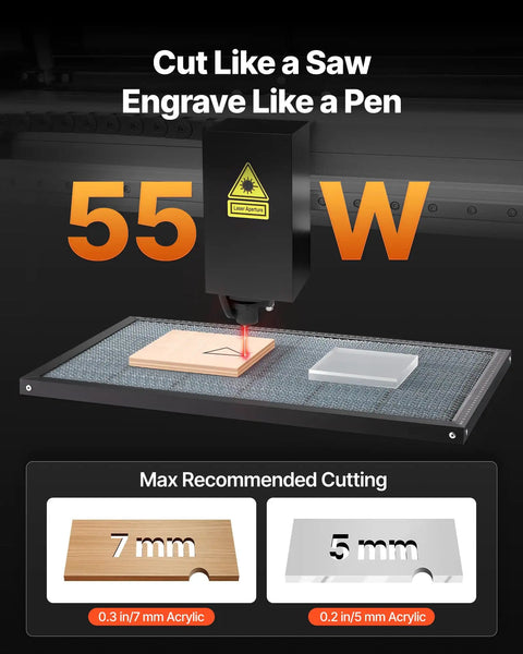 55W CO2 Laser Engraver And Cutter With 20x12 Inch Working Area Desktop Machine Built In 16MP Camera Water Pump Rotary Axis cutting wood and acrylic