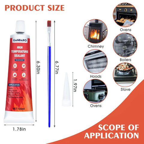 Heavy Duty High Temp Silicone Sealant For Oven, Grill, And Microwave, Fast Drying Waterproof Adhesive With Brush, 100ml size