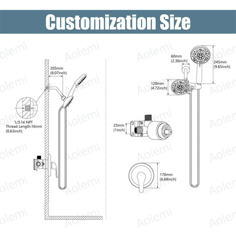 Diagram of Dope Dual Shower Head And Handheld Spray System In Brushed Nickel Finish Rain Shower Head Kit With 8 Settings