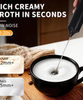 Rechargeable Handheld Milk Frother With Stand 3 Speeds And 3 Detachable Stainless Steel Whisks Electric Drink Mixer in action