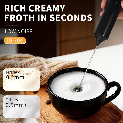Rechargeable Handheld Milk Frother With Stand 3 Speeds And 3 Detachable Stainless Steel Whisks Electric Drink Mixer in action