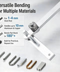 Solid As A Rock Manual Rebar Bender And Compact Pipe Wire Shaping Tool That Handles Steel Rods Copper Cable Aluminum Stock Without A Single Hassle Daily On Workbenches with bending details.