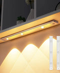Two Pack Magnetic Under Cabinet Lights With Motion Sensor, Dimmable And Rechargeable USB Battery, illuminated under shelf