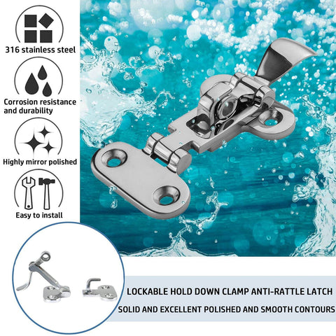 316 Stainless Steel Boat No-Rattle Locking Latch, Hold-Down Clamp For Marine Hatch Hardware, rust-resistant and durable