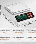 Industrial Counting Scale for Parts and Coins With 10 Kg Capacity, digital scale showing dimensions and LED display