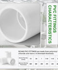3-Way PVC Pipe Fittings Half Inch White SCH40 close-up showing pipe size chart and characteristics