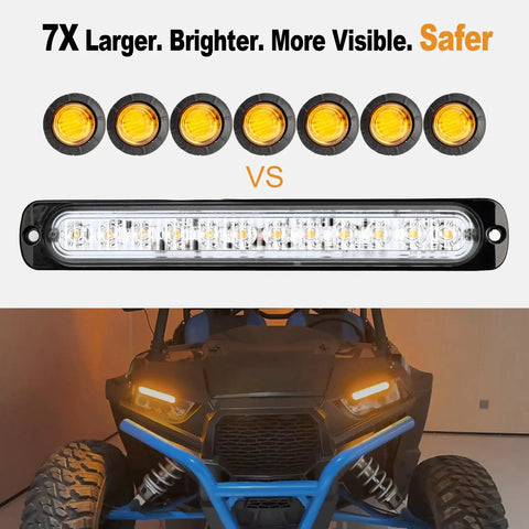 All In One UTV Turn Signal Kit With DRL And Red Running Lights, Plug And Play Prewired Blinker System comparison to stock lights