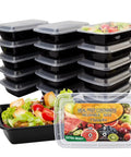 15 Pack 32oz Meal Prep Containers Set With Leakproof Lids, reusable black and clear food storage, BPA Free, for weekly lunch prep.
