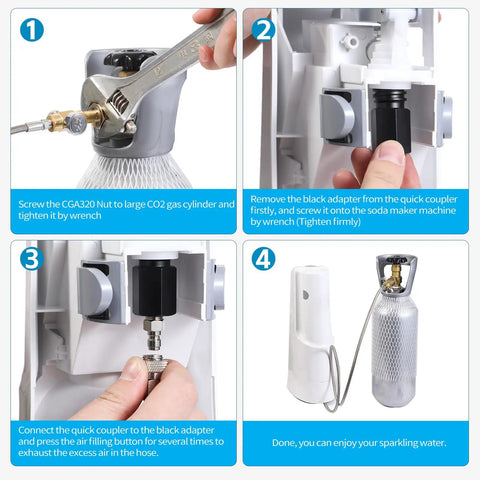 Step-by-step guide for Universal CO2 Tank Adapter For Soda Makers With 60 Inch Stainless Steel Hose Pressure Gauge And Exhaust Valve CGA320 To TR21