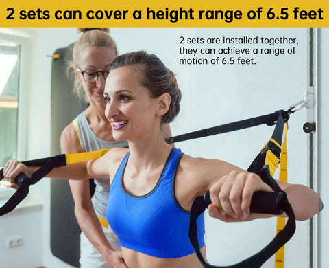 Adjustable Resistance Band Wall Anchor With Auto Locking Mechanism, Forty Inch Built Different Mount System, Smooth Height Swap Home Gym Strength Training Rig For Daily Pump Sessions, showing two sets covering 6.5 feet height.