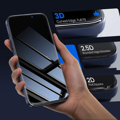 Privacy Screen Protector For iPhone 17 Pro Max With Full Coverage Tempered Glass 24 Degree Anti Spy Private Screen in hand showing 3D curved edge