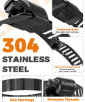 Heavy Duty Hose Clamp Kit 200 Piece Assortment Built Tough 304 Stainless Steel Black Dacro Coated Bands with size markings and embossed band.