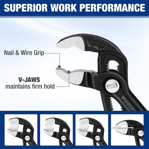 Two Piece Pliers Wrench And Groove Joint Pliers Set With Quick Adjustment, CR-V Steel Construction, V-Jaw, for Plumbing and Repairs