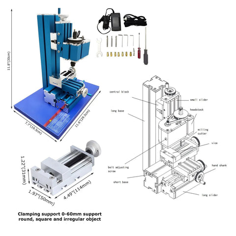Bad Ass Mini Metal Drilling And Milling Machine Slick Benchtop Teaching Press For Wood And Soft Metals No Sweat Hobby Shop Tool with clamping support and accessories.