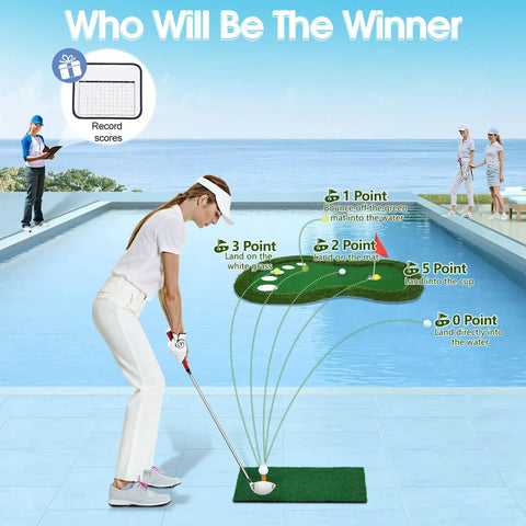 Floating Golf Green For Pool With Patented Design, Dope Water Golf Game Mat, Ball Retrieval Net And Scoreboard, Perfect Party Fun.