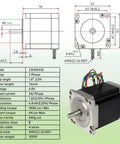 Technical drawing and specifications of Nema23 stepper motor for 4 Axis CNC Controller Kit With Nema23 Stepper Motors 57x76mm And 270 Oz-In Torque.