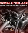 16-piece hose clamp pliers set with long-reach, black metal tools in engine bay