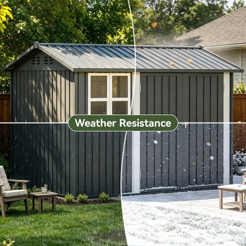 Heavy Duty Metal Storage Shed With Window, Lockable Garden Toolhouse, Ventilated And Weather Resistant Backyard Utility Workshop For Outdoor Storage
