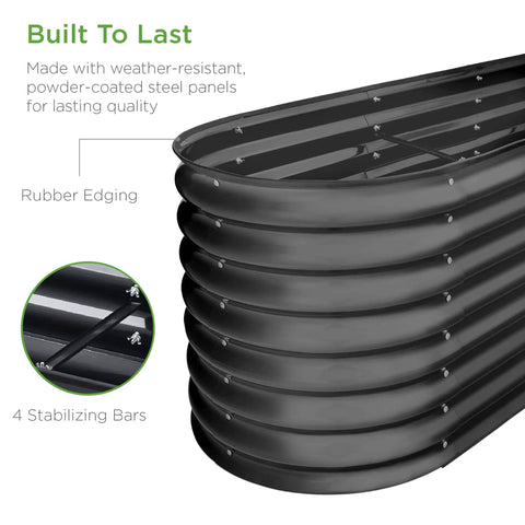 8x2x2ft Oval Outdoor Metal Raised Garden Bed For Vegetables And Herbs Deep Root Planter with no bottom panel close-up view