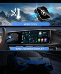 Upgrade Your Daily Grind With This Legit Wireless CarPlay Dongle For Tesla Cybertruck 2024 showcasing split-screen display and cool tech.