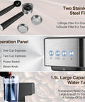 Top Shelf Espresso Coffee Machine With 20 Bar Italian Pump And 1050W Fast Heat Boiler showing filters, operation panel, and 1.5L water tank.