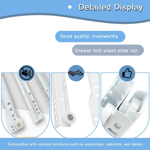 Heavy Duty 14 Inch Drawer Slide Kit With Steel Tracks And Soft Close Silent Runners Built To Last For Cabinets And Dressers Bottom Or Side Mount Glides Replacement For Everyday Use And Heavy Load Drawer Drawers, white steel slide rail detail