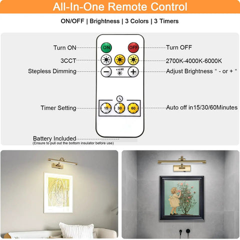 Remote control for Super Sleek Wireless Picture Light For Wall Featuring Rechargeable Led Art Display With Remote Control.