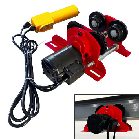 Heavy Duty Electric Trolley For Power Hoist 1100 Lbs On 2.68 To 4.33 In I Beam Fits PA200 To PA500 Hoists Geared Push Overhead Crane Wheel System