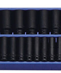Twenty Five Piece Half Inch Drive Metric Deep Impact Socket Set Six Point Range Eight To Thirty Six Millimeter DI 425M in case