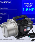 115V Shallow Well Garden Pump Workhorse Heavy Duty Stainless Steel Water Transfer Pump With 1320 GPH Flow 1.6 HP Portable Unit